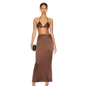 SOLD Revolve x Superdown Skirt Women Small Brown Satin
Maxi Lilja Skirt